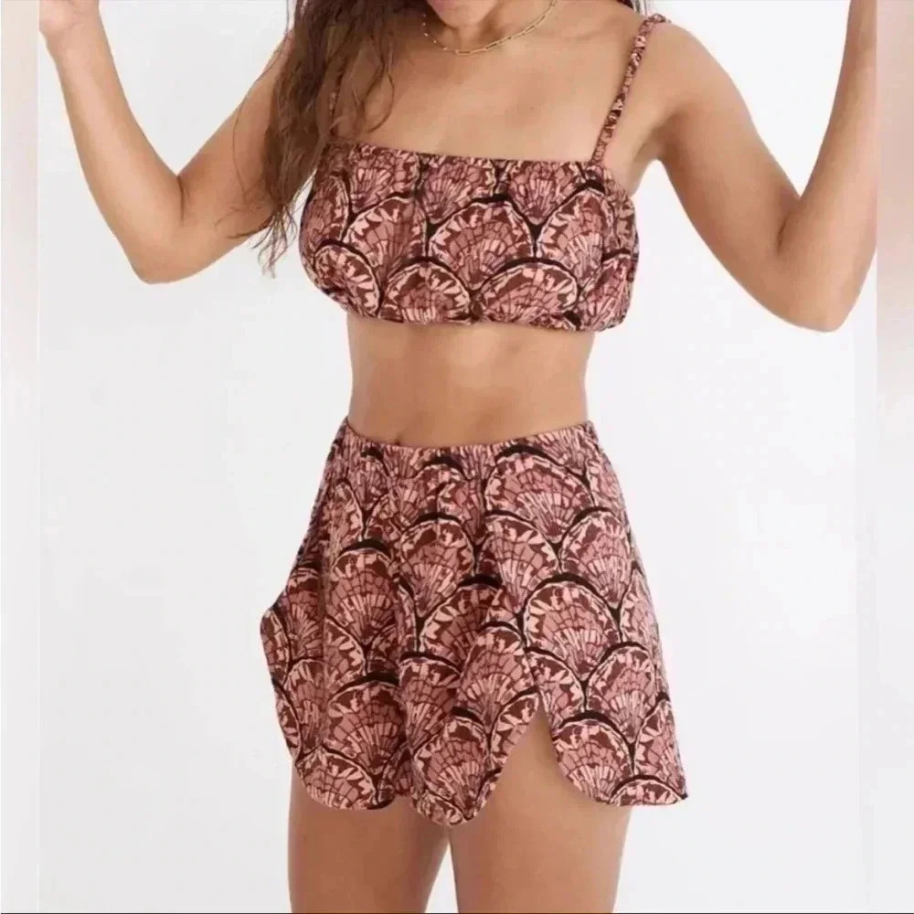 NWT Madewell Lightestspun Cover-Up Bubble Crop Top in Painted Seashells #NF594